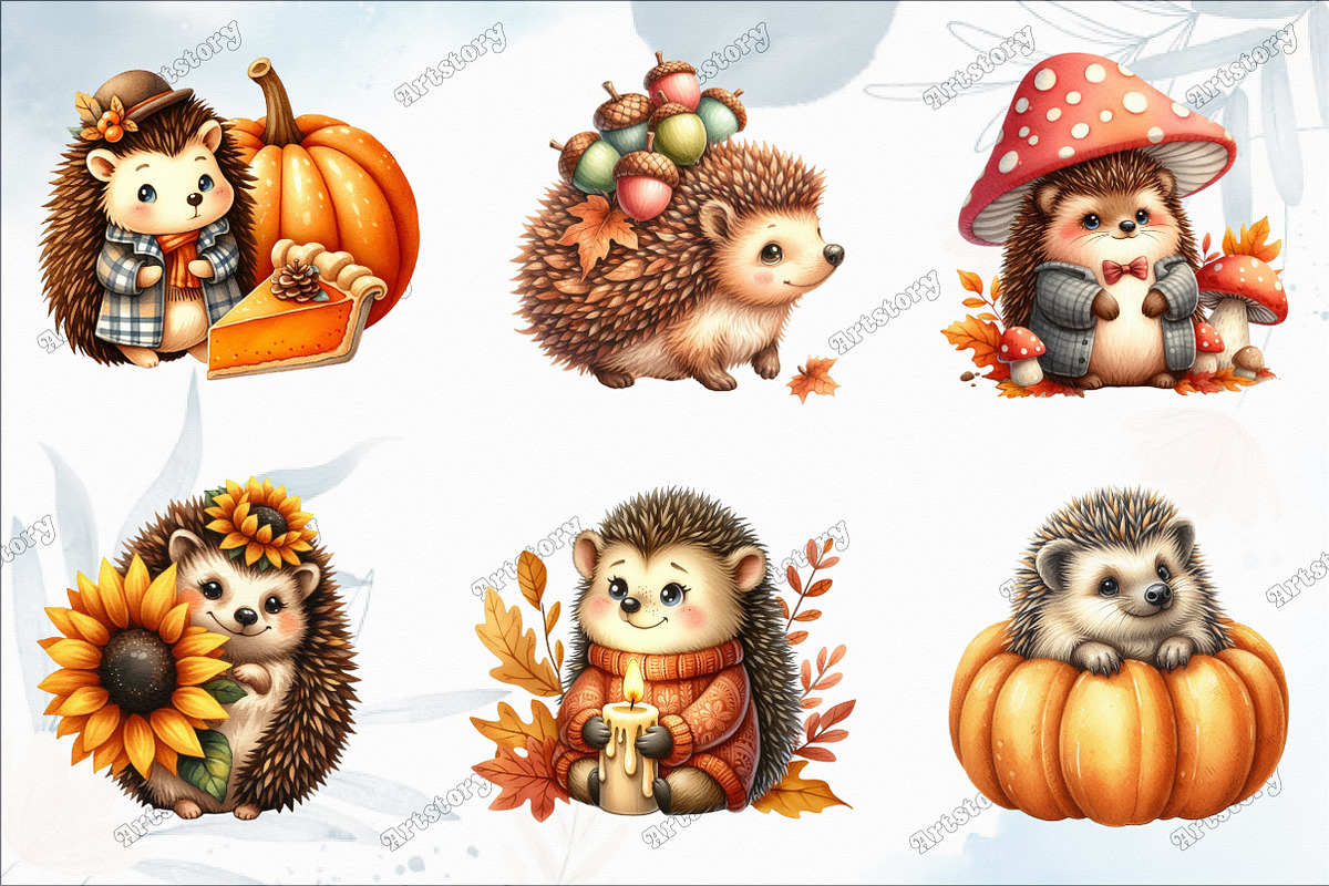 Autumn Hedgehog Clipart, an Illustration by designcity5 (Photo 2 of 5)