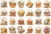Picnic Basket in Fall Watercolor Cli, an Illustration by Libby Wishes (Thumbnail 2 of 4)