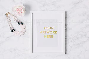 White Frame with Marble Background