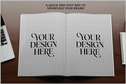 Open Notebook On Wooden Desk PSD, a Product Mockup by Bruno's Shop (Thumbnail 2 of 4)