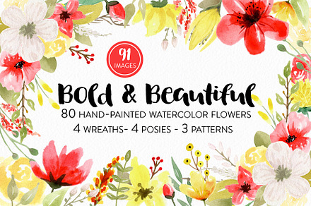 Watercolor Flower Set - Red & Yellow