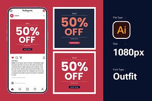 Minimalist Sale 50% Instagram Post, a Social Media Template by Dimatra Store