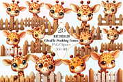 Giraffe Peeking Fence Clipart, an Illustration by CraftArtStudio (Thumbnail 1 of 6)