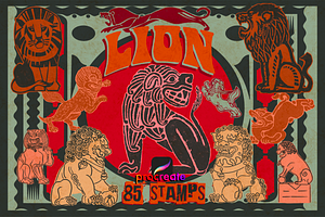 Stylized lion stamps for Procreate