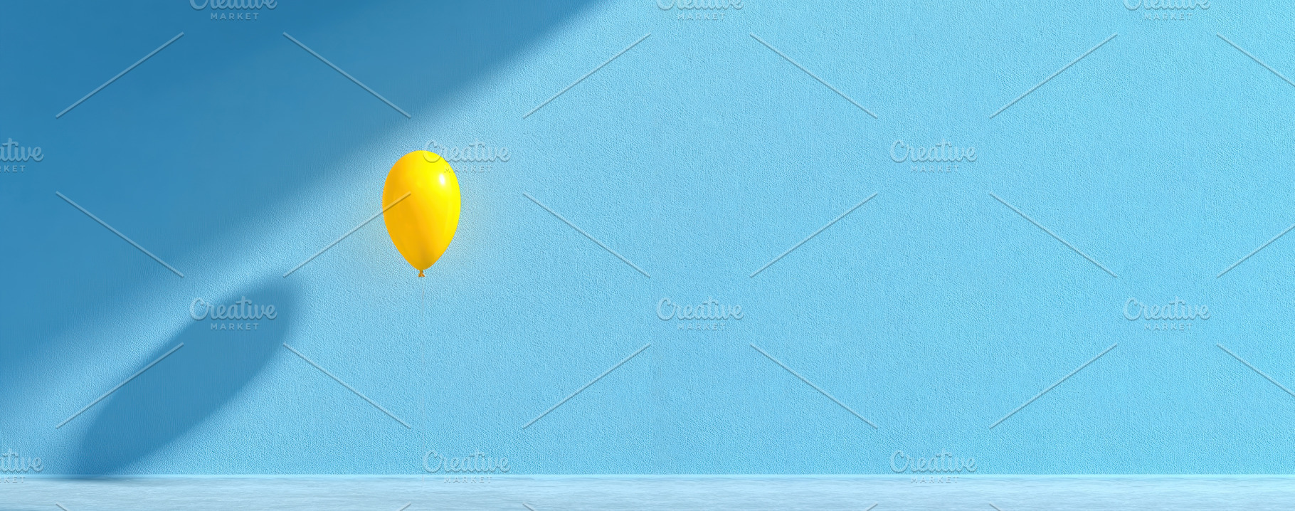 Single yellow balloon floating in minimalist blue room with dram, a Holiday Photo by José Manuel Gelpi