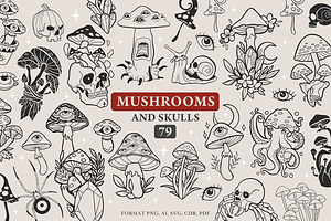 Mushrooms and skulls silhouette cutt