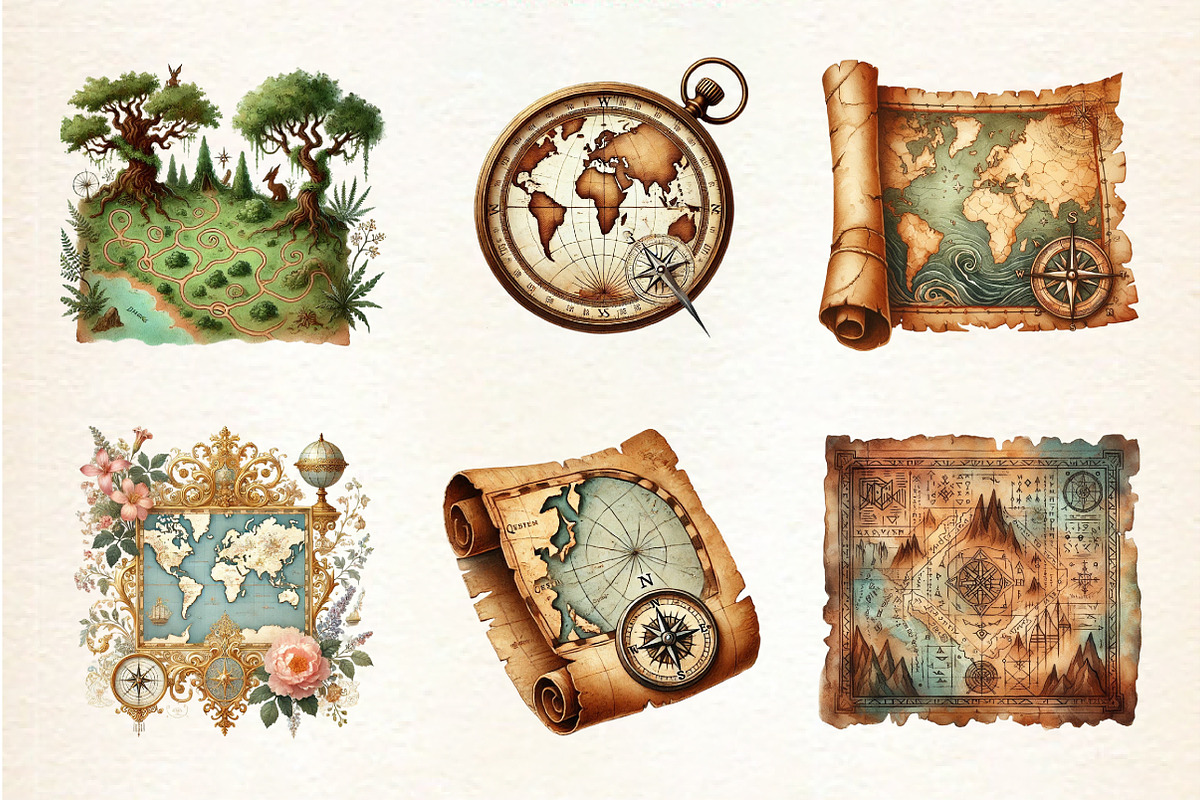 Old Maps Designs Clipart, an Illustration by DreamArtGraphic (Photo 4 of 4)