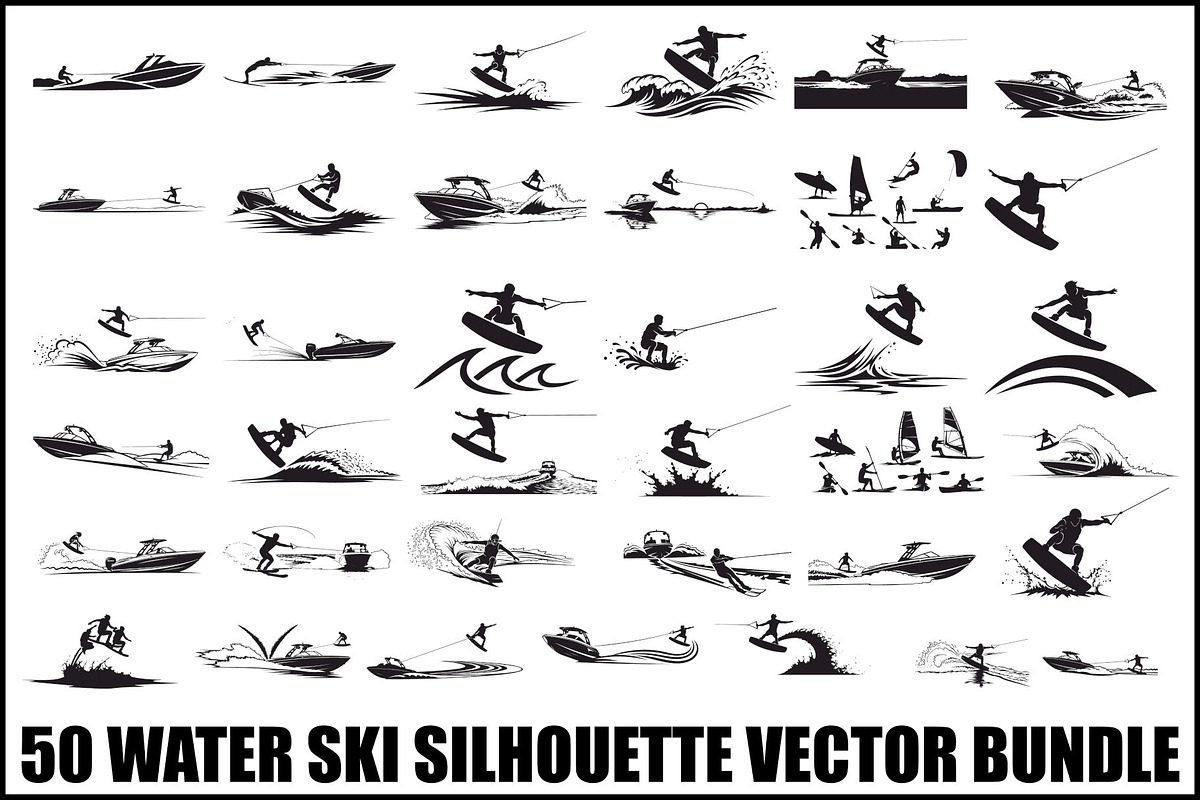 Water Ski Silhouette Vector Bundle, an Illustration by Designs_River (Photo 1 of 51)