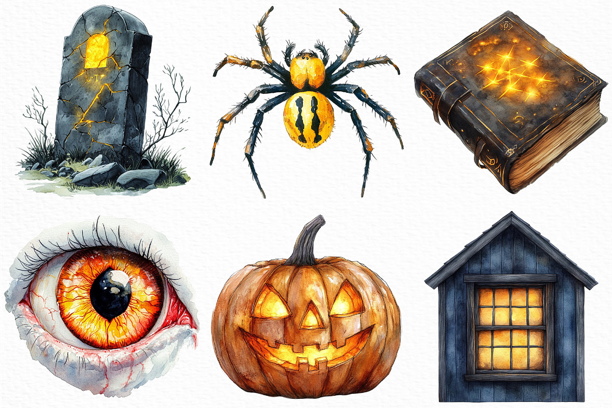 Watercolor Yellow Halloween Clipart, an Illustration by Craft Nest (Photo 4 of 6)