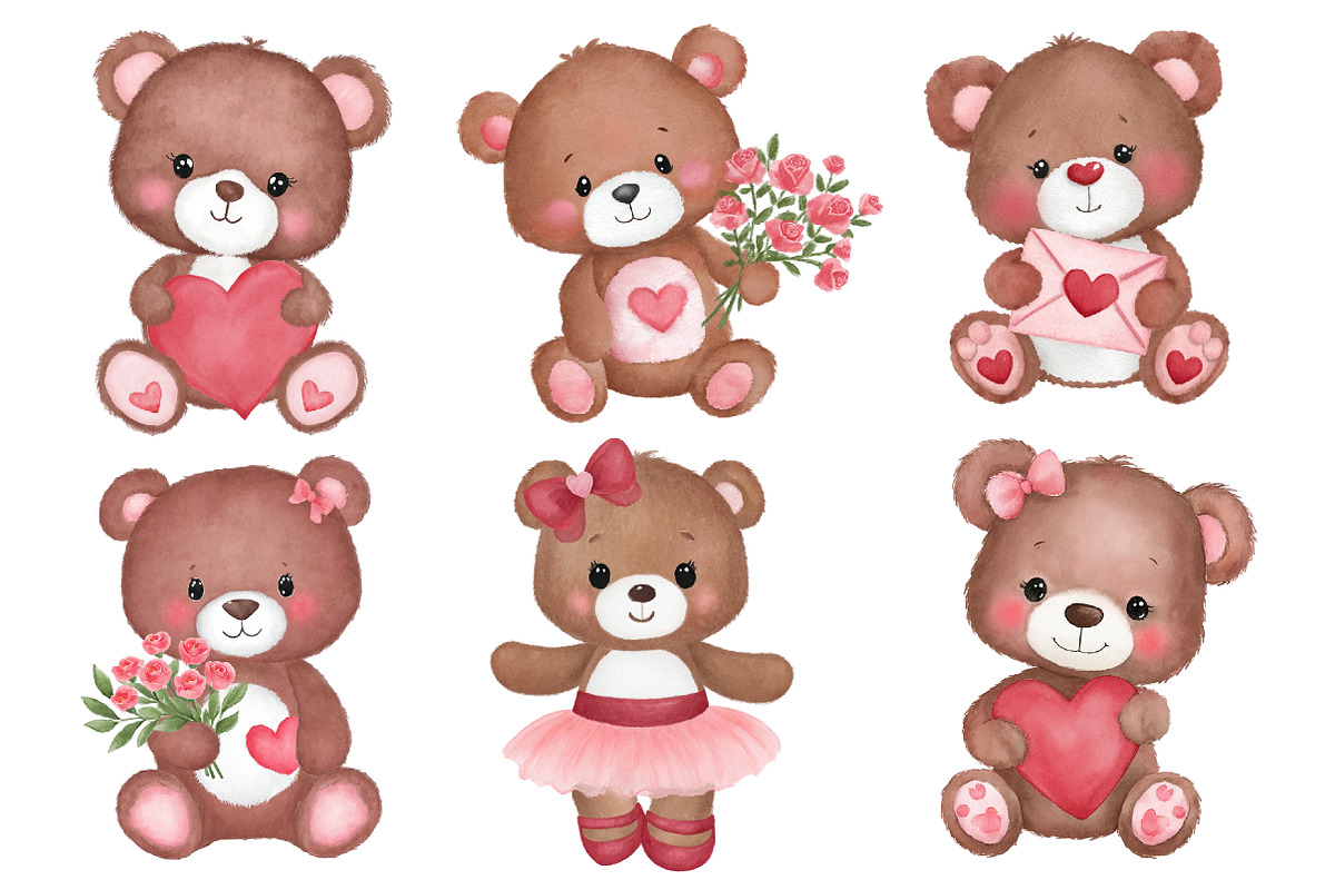 Watercolor Valentine Day Bear Clipar, an Illustration by Designworld (Photo 3 of 5)
