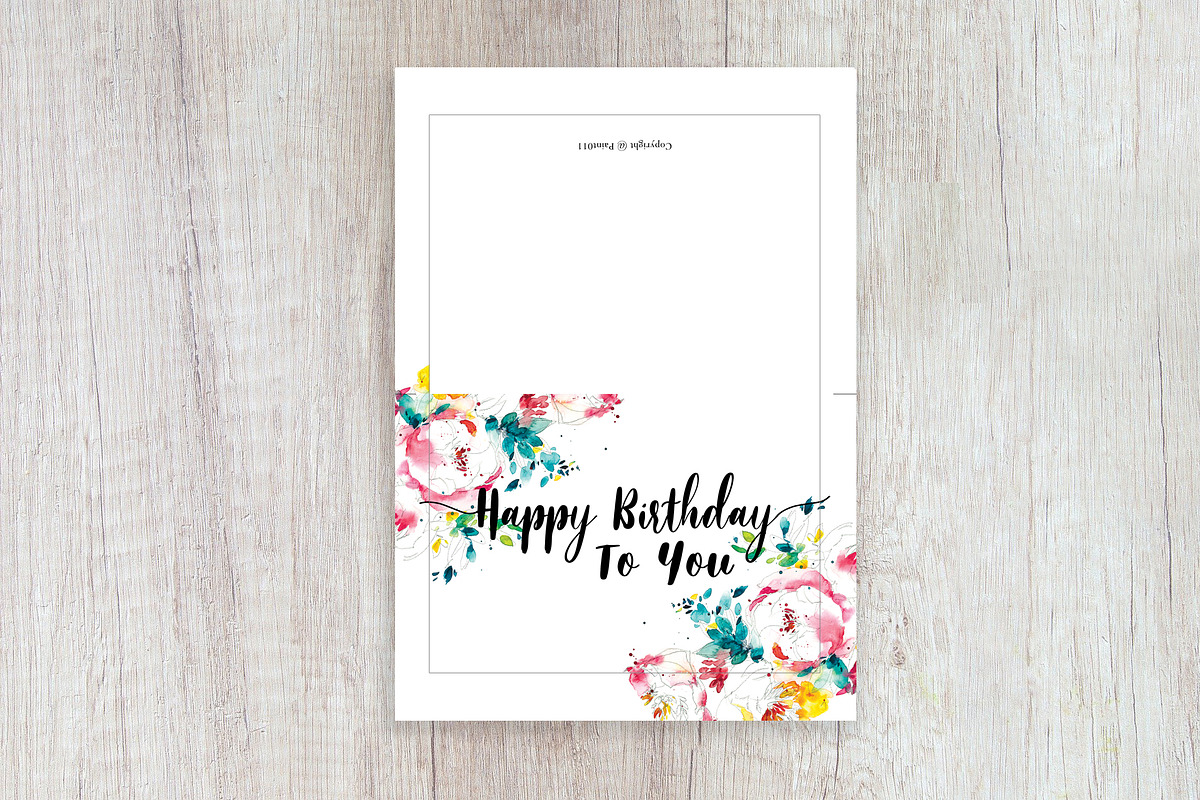 watercolor flower birthday card, a Card Template by TurquoiseDesign (Photo 2 of 2)