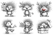 Funny Christmas Hedgehog Sketch Art, an Illustration by Libby Wishes (Thumbnail 7 of 9)