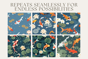 10 Koi Pond Zen Seamless Patterns