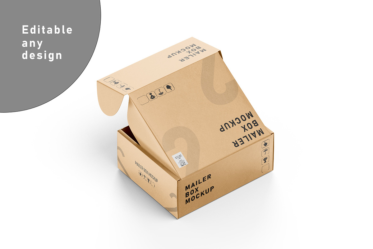 Square Kraft Mailer Box Mockup Set, a Packaging Mockup by pixelmock (Photo 5 of 19)