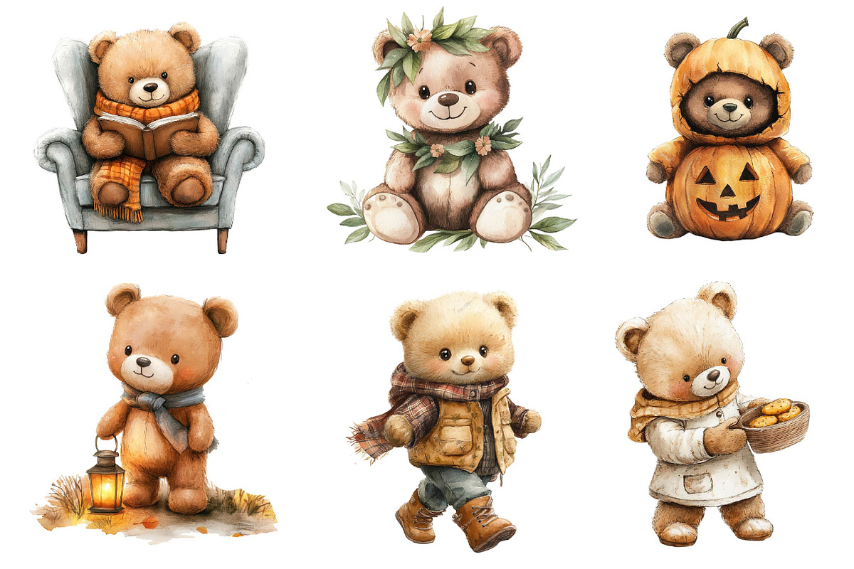 Autumn Teddy Bear Clipart, an Illustration by Dream Creation (Photo 4 of 6)