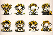 whimsical safari sunflower clipart, an Illustration by GatewayDesign (Thumbnail 2 of 9)