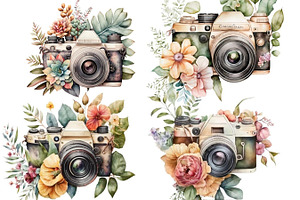 Photocamera With Flowers Clip Art