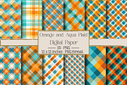 Orange and Aqua Blue Plaid Patterns, a Texture Illustration by DreamPrint404 (Thumbnail 1 of 4)