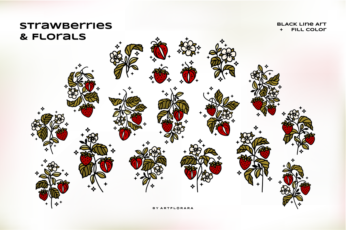 Vintage Strawberry & Floral Logo, an Object Graphic by Artflorara (Photo 4 of 13)