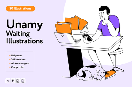 Unamy Waiting Illustrations, an Empty State Illustration by Welovegraphics