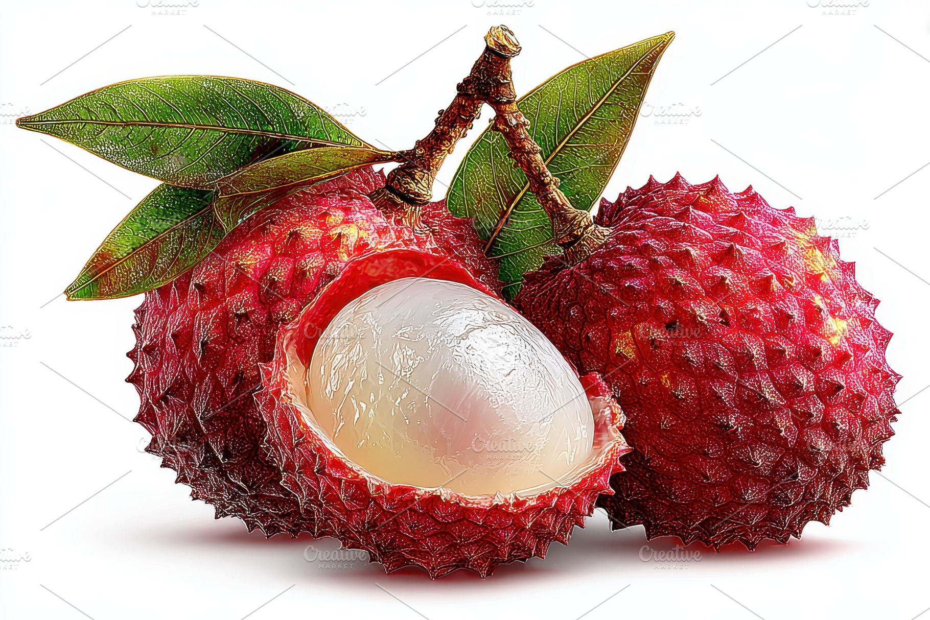 Fresh Lychees with Green Leaves Deli, a Photo by Pixeness Studio