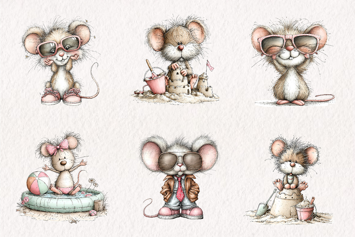 Whimsical Summer Mouse Clipart, an Illustration by CreationArt (Photo 3 of 7)
