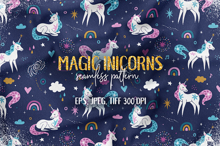 Magic unicorns. Pattern design., a Pattern Graphic by MagicForestory