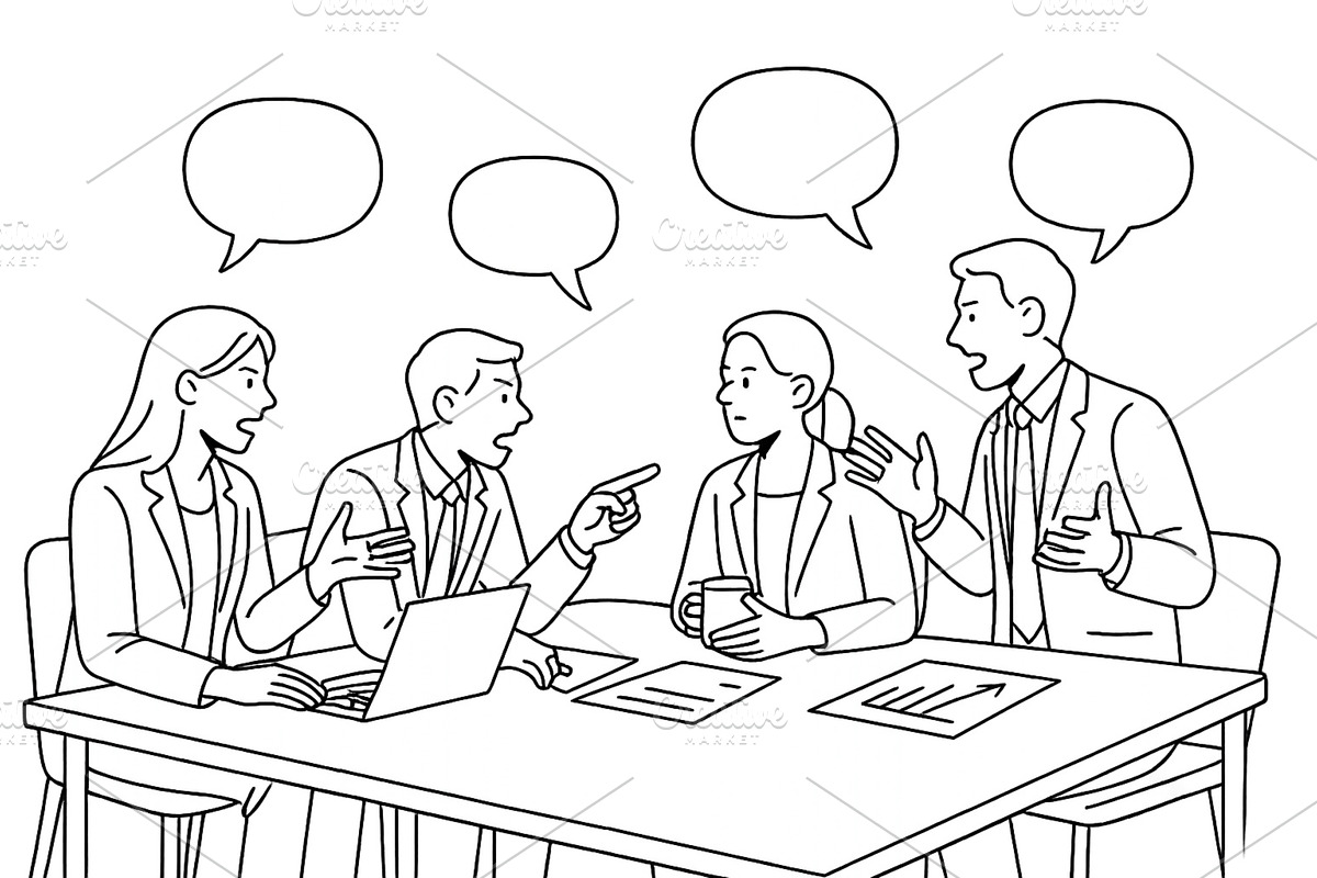 Team discussing project ideas during, a Person Illustration by ZinetroN