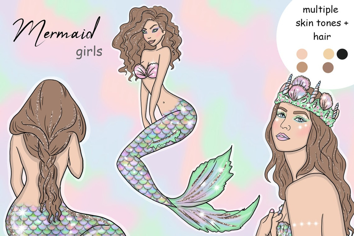 Mermaid Girls Сliparts, a Person Illustration by GlamArtZhanna (Photo 1 of 4)