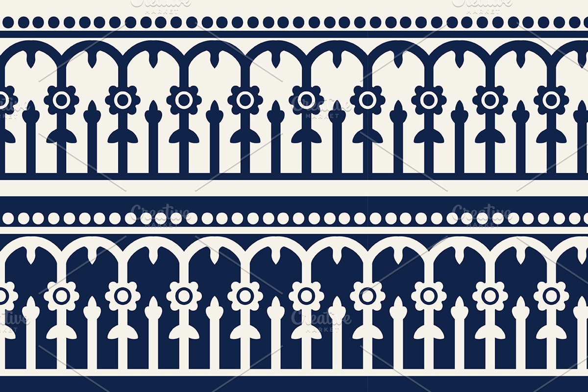 Blue Indian Block Print: Border, a Pattern Graphic by StabuLaRasa illustration (Photo 2 of 16)