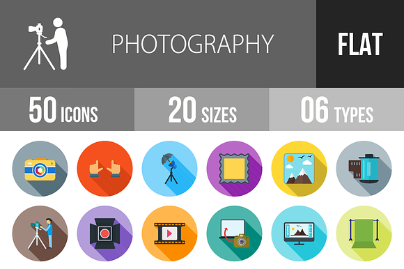 50 Photography Flat Shadowed Icons preview 7