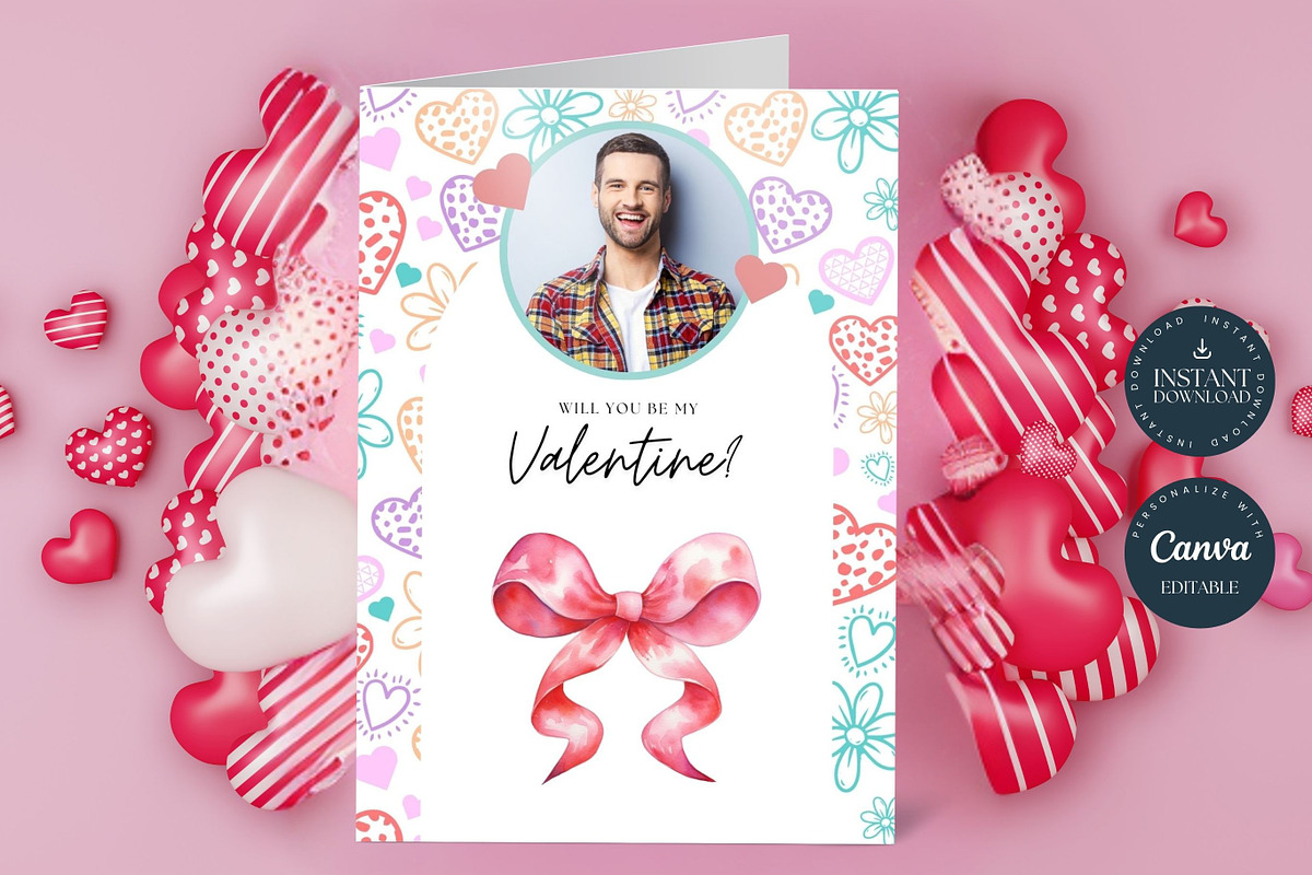 Hearts & Bow Valentines Day Card, a Card Template by Tracia Creative (Photo 2 of 4)