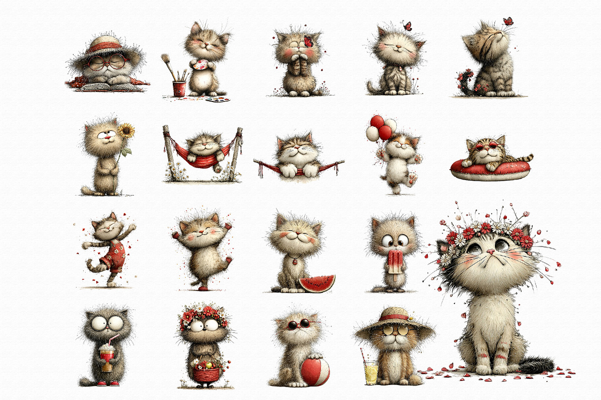 Whimsical Summer Cats Clipart, an Illustration by Libby Wishes (Photo 5 of 7)