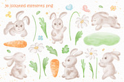 Cute bunny watercolor clipart set, an Illustration by susie-p-art (Thumbnail 2 of 16)