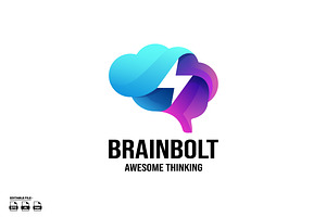 Brain With Thunder gradient logo, a Branding & Logo Template by LOGTURNAL