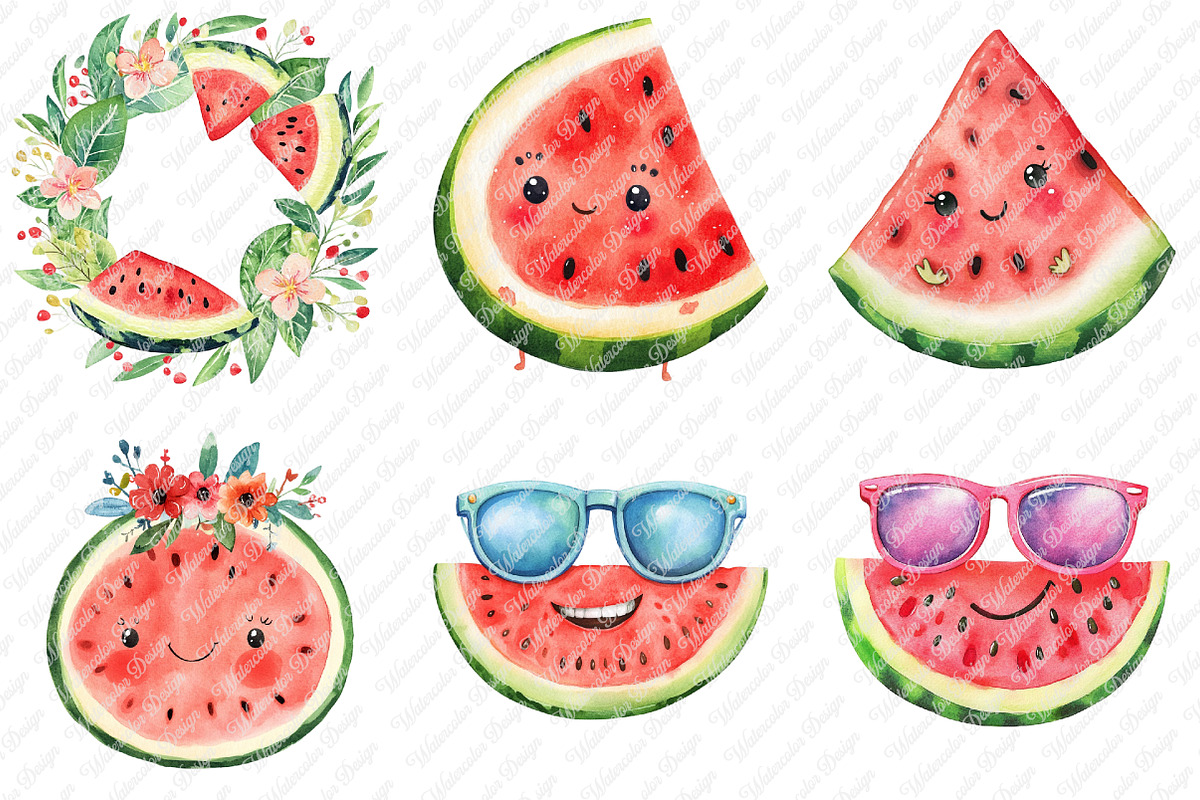 Summer Juicy Watermelon Clipart, an Illustration by Watercolor design (Photo 3 of 11)