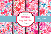 Preppy Red Flowers Digital Paper, a Background Graphic by Paper & Pattern Studio (Thumbnail 1 of 9)