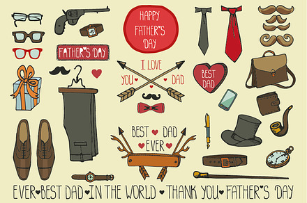 Fathers day doodle vintage male set