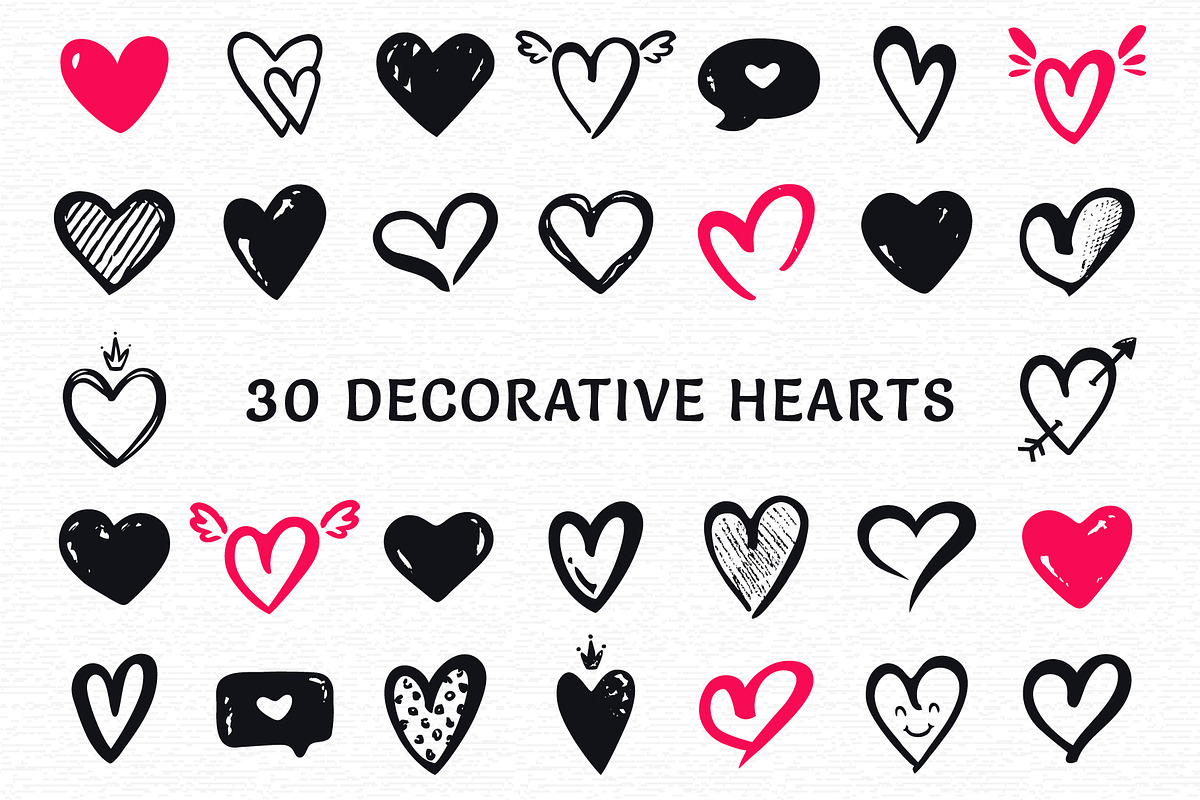 Hand drawn hearts. Big collection., a Decorative Illustration by JuliaMalinovskaya (Photo 2 of 10)