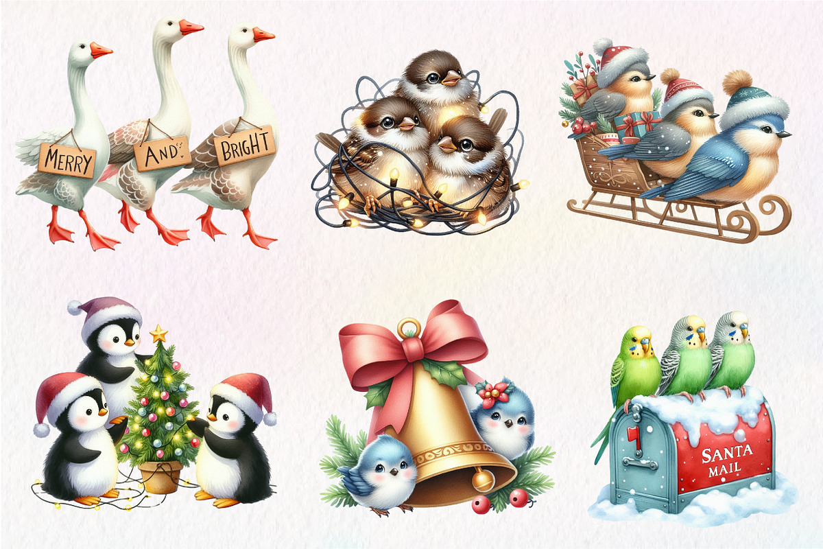 Christmas Birds Sublimation Clipart, an Illustration by CreationArt (Photo 3 of 5)