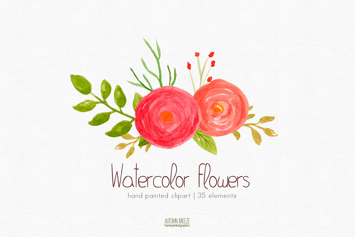 watercolor flowers clipart, a Decorative Illustration by Autumn Breeze (Photo 2 of 3)