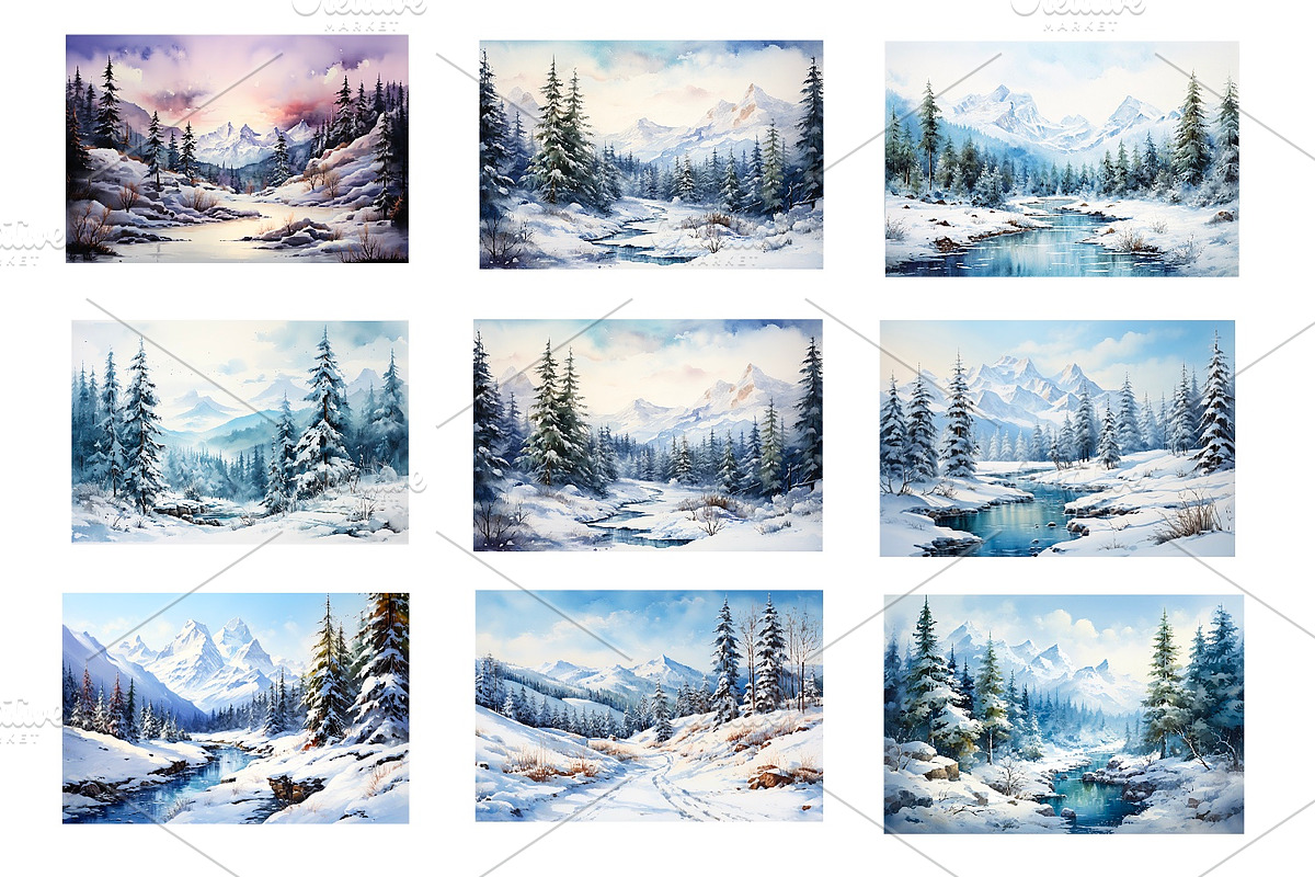 Winter mountain landscape, a Seasonal Illustration by AkvarelRiver (Photo 3 of 6)