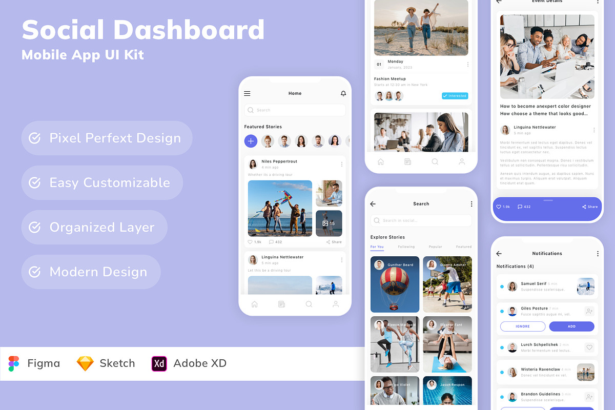 Social Dashboard Mobile App UI Kit, an UI Kit Template by Betush