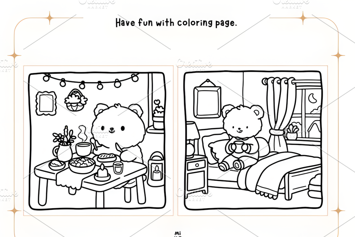 Cozy Bear Coloring Pages, an Animal Illustration by Coco Bloom (Photo 4 of 5)