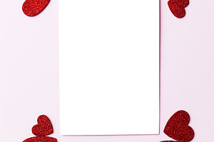 Valentines day card mockup. Empty greeting card flat lay with st, a Holiday Photo by Sonjachni
