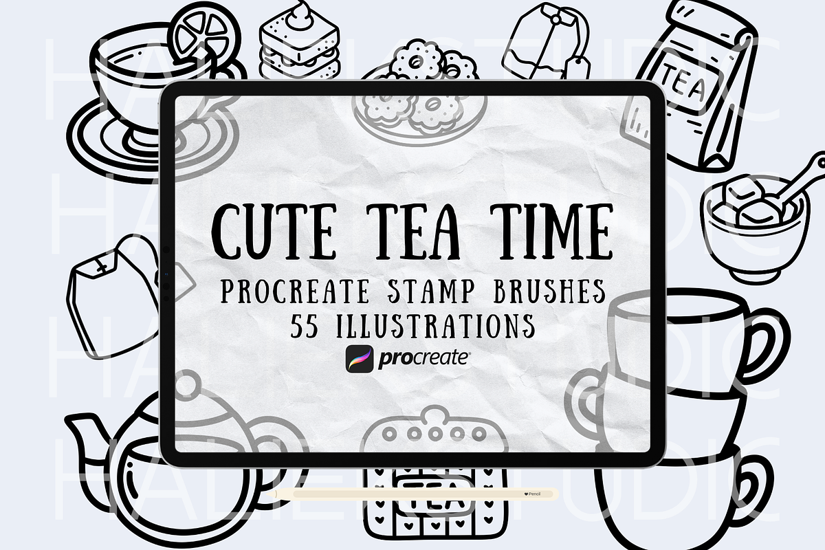 Cute Tea Time Procreate Stamps Brush, a Brushes & More by HalieKStudio (Photo 1 of 9)