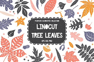 Linocut Tree Leaves Collection