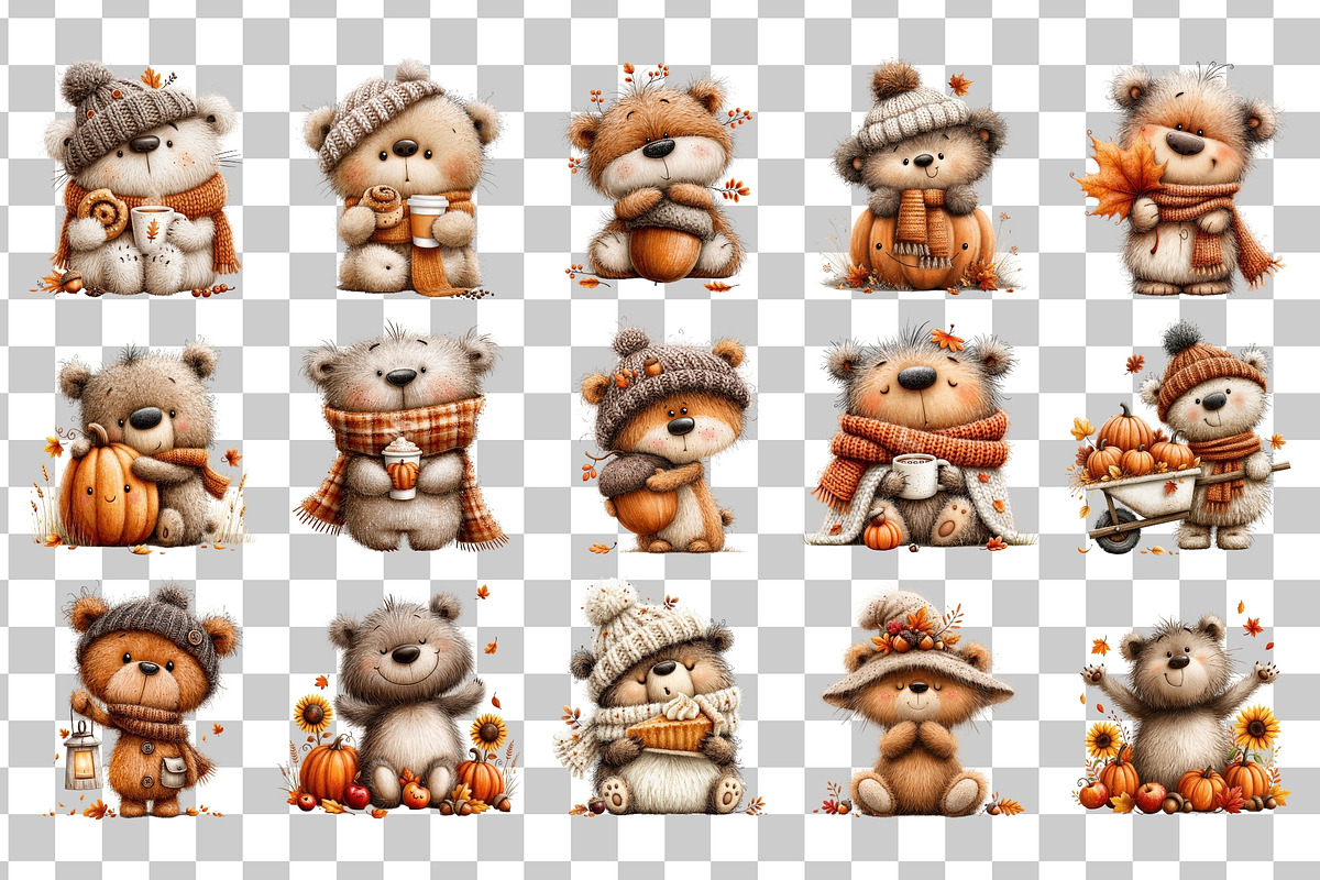 Cute Autumn Bear PNG Clipart Bundle, a Seasonal Illustration by Nicolle's Colorful Art (Photo 3 of 5)