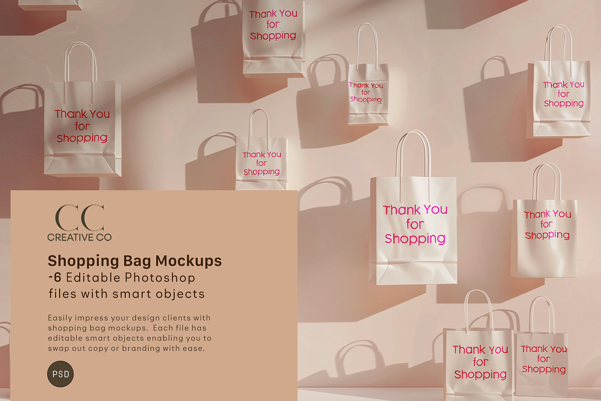 6 Editable Shopping Bag Mockups, a Packaging Mockup by CC CREATIVE CO (Photo 2 of 6)