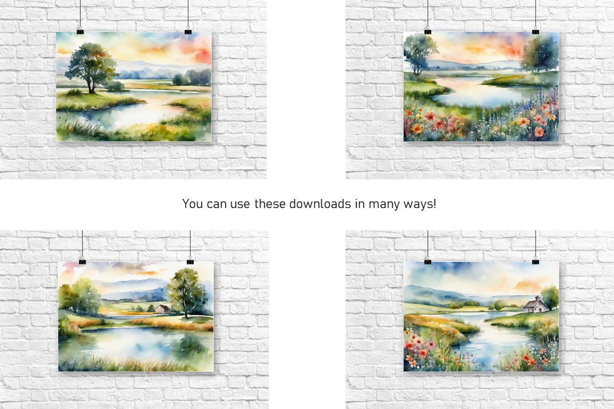Watercolor Lake Landscapes Set 1, a Decorative Illustration by Kat's Artful Creations (Photo 2 of 10)